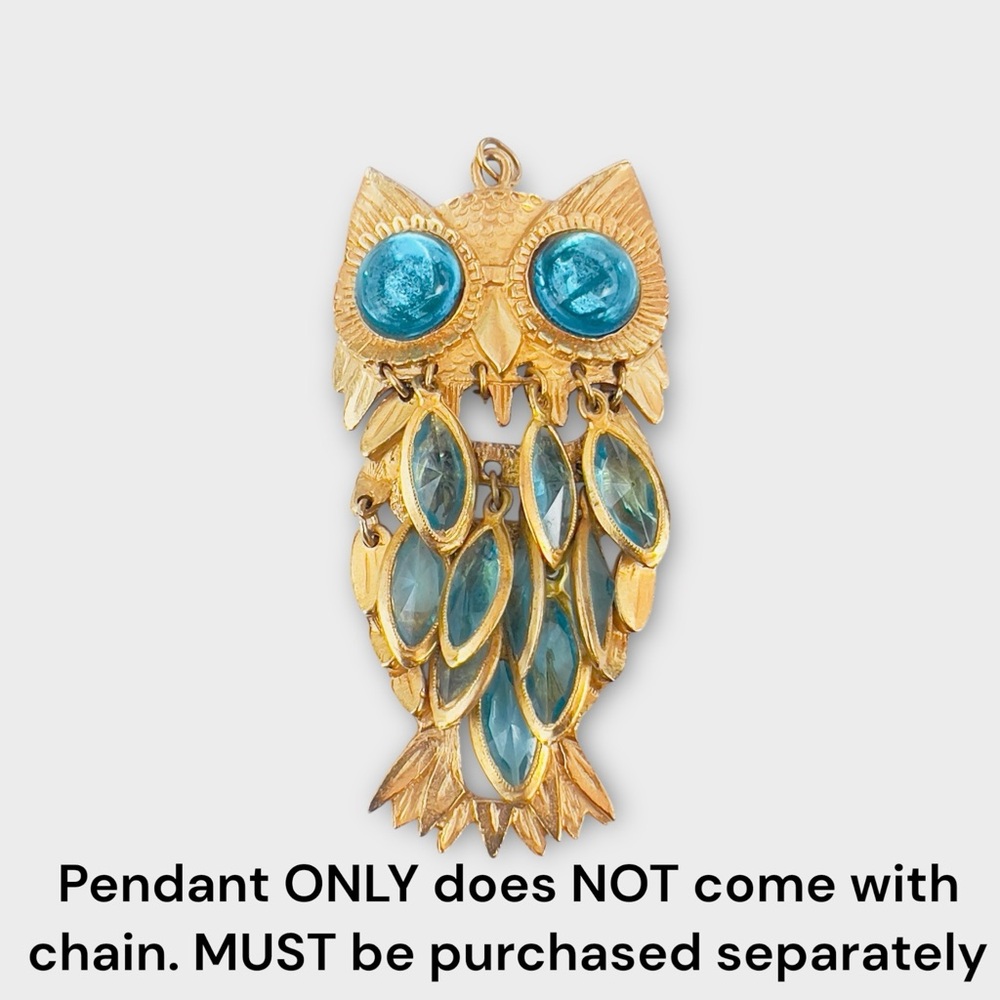 Lot Of 2 Vintage Owl Pendants Gold & Silver Tone Blue Lucite Turquoise Howlite - Picture 13 of 16